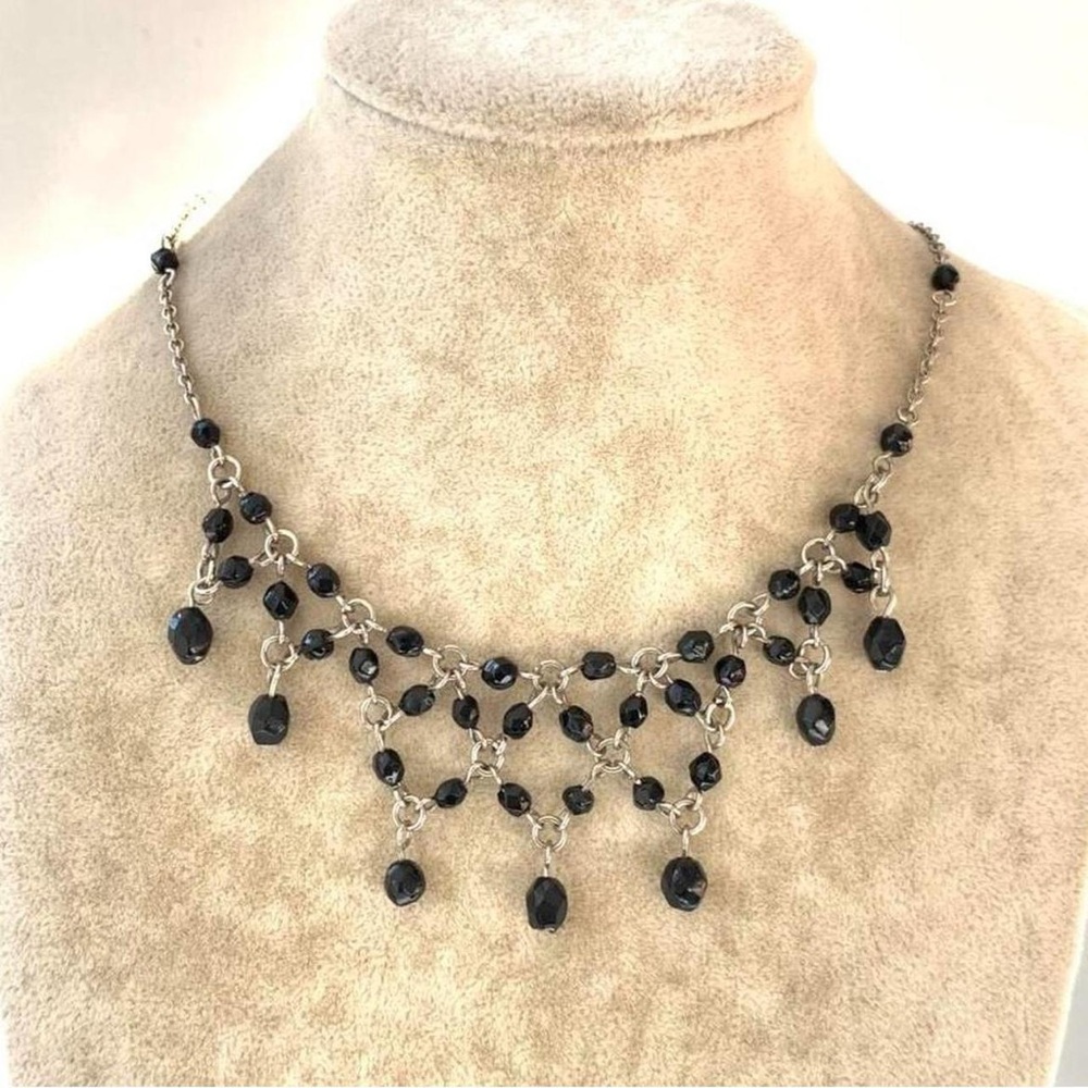 Fairy Goth Black Beaded Fringe Necklace Y2K